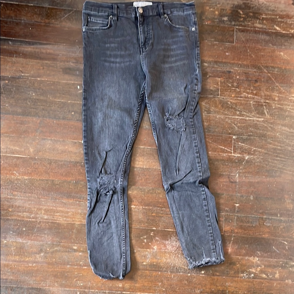 Free People Black Distressed Skinny Jean